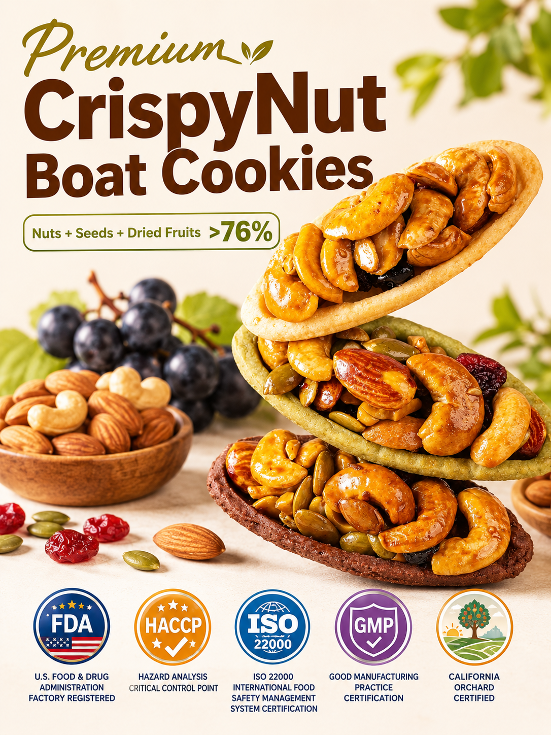 🍪Premium Crispy Almond Cashew Cookies – Roasted Nut Snack with Cocoa, Matcha & Original Flavors-Will
