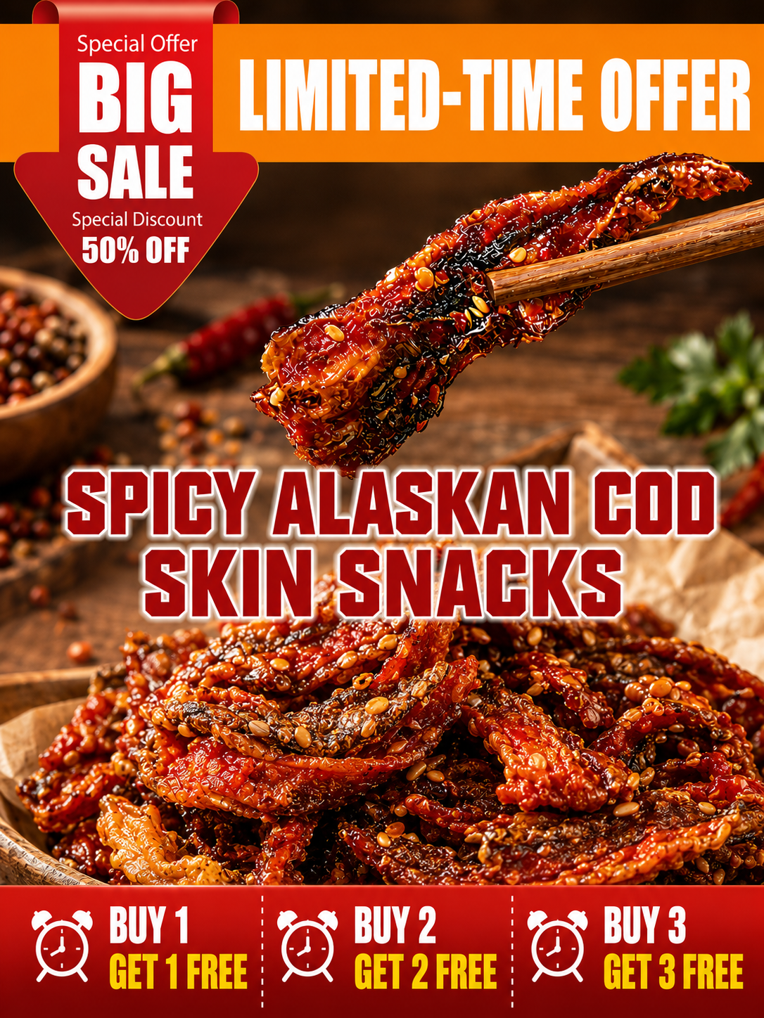 🌶️Premium Crispy Spicy Cod Skin Snack | Crunchy Seafood Chips-Will
